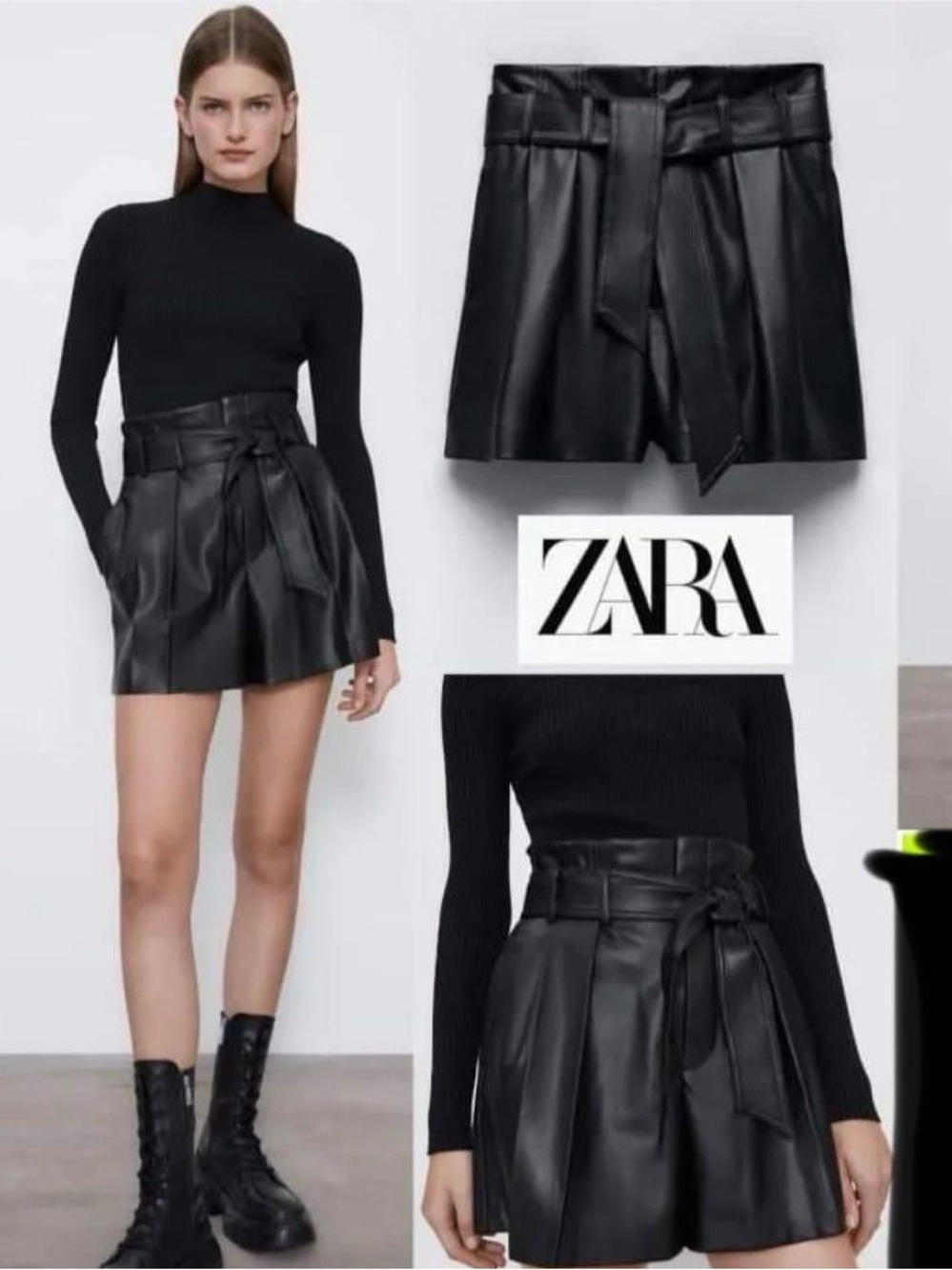 High waisted faux leather zara shorts